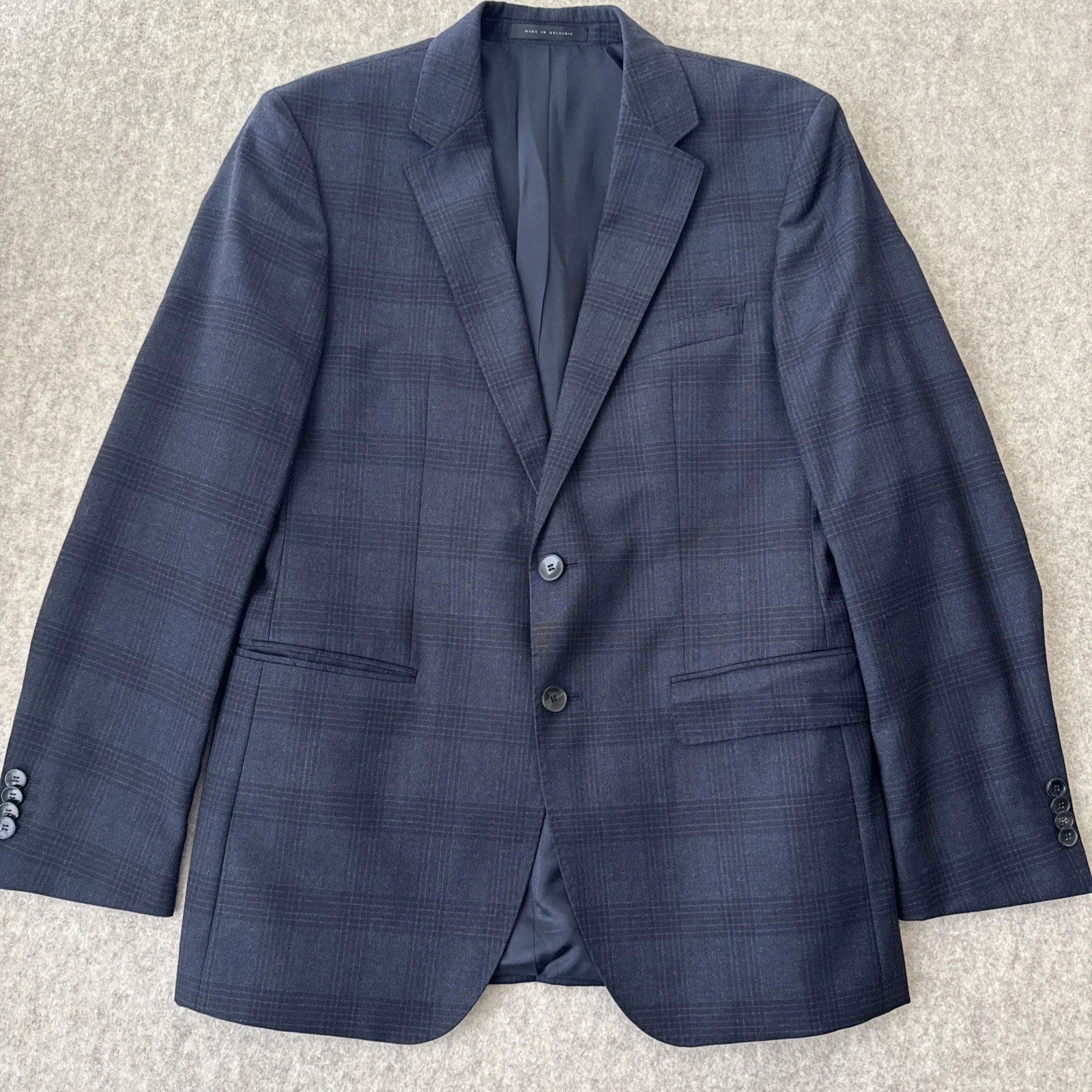 Hugo Boss James Sharp Plaid Blazer Blue Wool Mens 36 Regular Two Button
