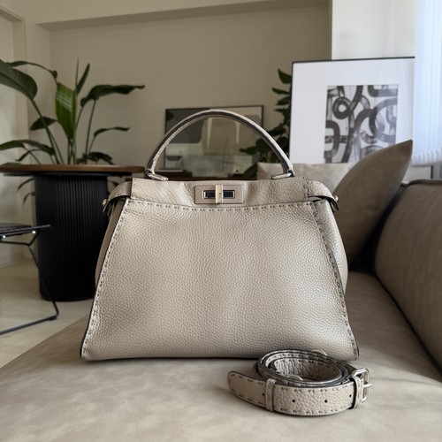 FENDI Selleria Peekaboo Medium Corda Calfskin Leather Shoulder Bag 2WAY Auth