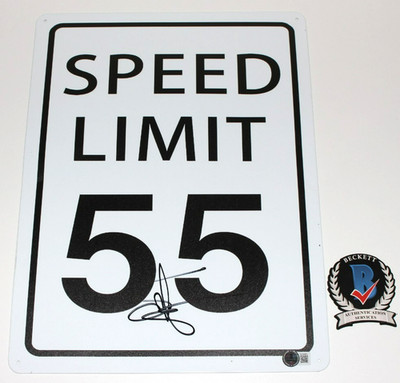 SAMMY HAGAR SIGNED SPEED LIMIT SIGN I CAN'T DRIVE 55 SONG RED