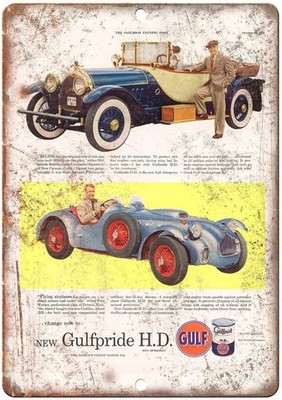 Gulf Motor Oil Sign Aluminum Sign 8x12 Funny 1916 Crane Simplex Car Ad