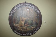 Alte Schützenscheibe  Jagdmotiv mit Feldhase Ø 36 cm Holz von 1925