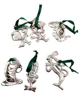Dr. Seuss Cat in the Hat Christmas Ornaments Set of 6 Silver Hanging Metal