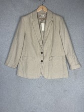 A New Day Womens Linen Blend Blazer Tan Beige Two Button Jacket Large NWT