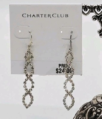 Crystal Braid Earrings Dangle Drop Charter Club Silver tone Wedding Bridal New