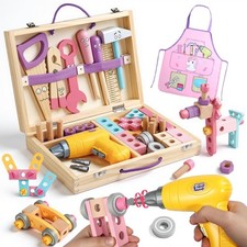 Wooden Kids Tool Set with Drill Montessori Toys for 3 Year Old Girl 44Pcs 3...