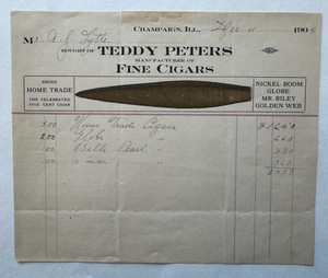Vintage 1906 Billhead Champaign Illinois Teddy Peters Fine Cigars vignette