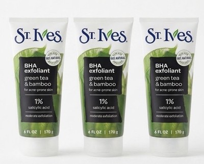 Lot of 3 St Ives BHA Exfoliant Green Tea Bamboo Face Scrub Acne Prone Skin 6 oz