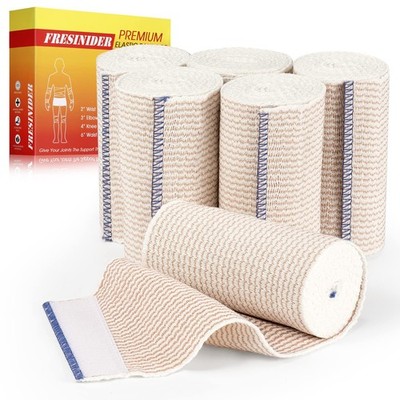 Elastic Bandage Wrap, 6 Pack 4'' Cotton Latex Free Compression Bandage Wrap wi