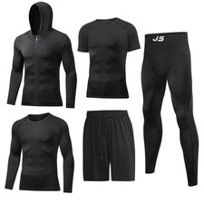 Men Compression Workout Set 5 PCS Dry Quick Shirt Pants Shorts Tights Jacket ...