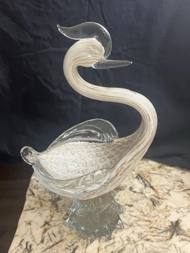 VINTAGE FRATELLI TOSO MURANO ITALIAN ART GLASS BIRD BOWL ON PEDESTAL 11”