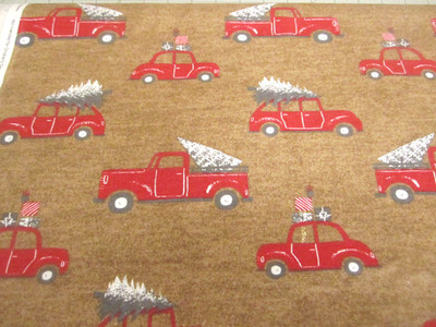 Red Truck Cars Christmas Theme Cotton Flannel Fabric Super Snuggle BTY x 42