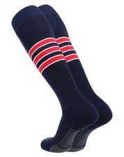 TCK Performance Baseball Football Knee High Striped Socks Navy, Red, White Sz L