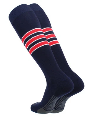 TCK SOCKS TCK Performance Baseball Football Knee High Striped Socks Navy, Red, White Sz L