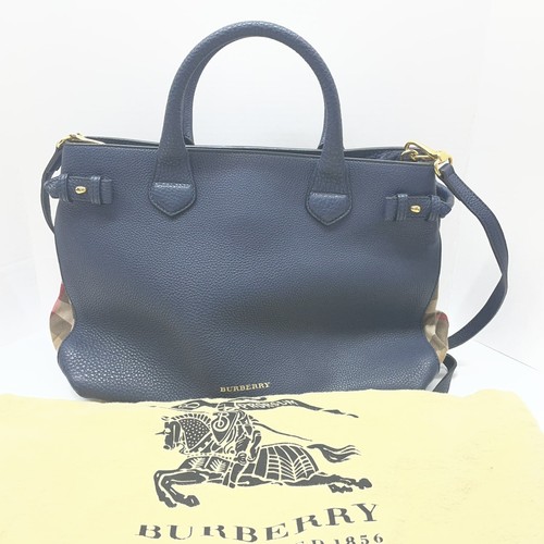 BURBERRY SMALL BANNER NAVY LEATHER HOUSE CHECK TOTE CROSSBODY ENTRUP (CMP127832)