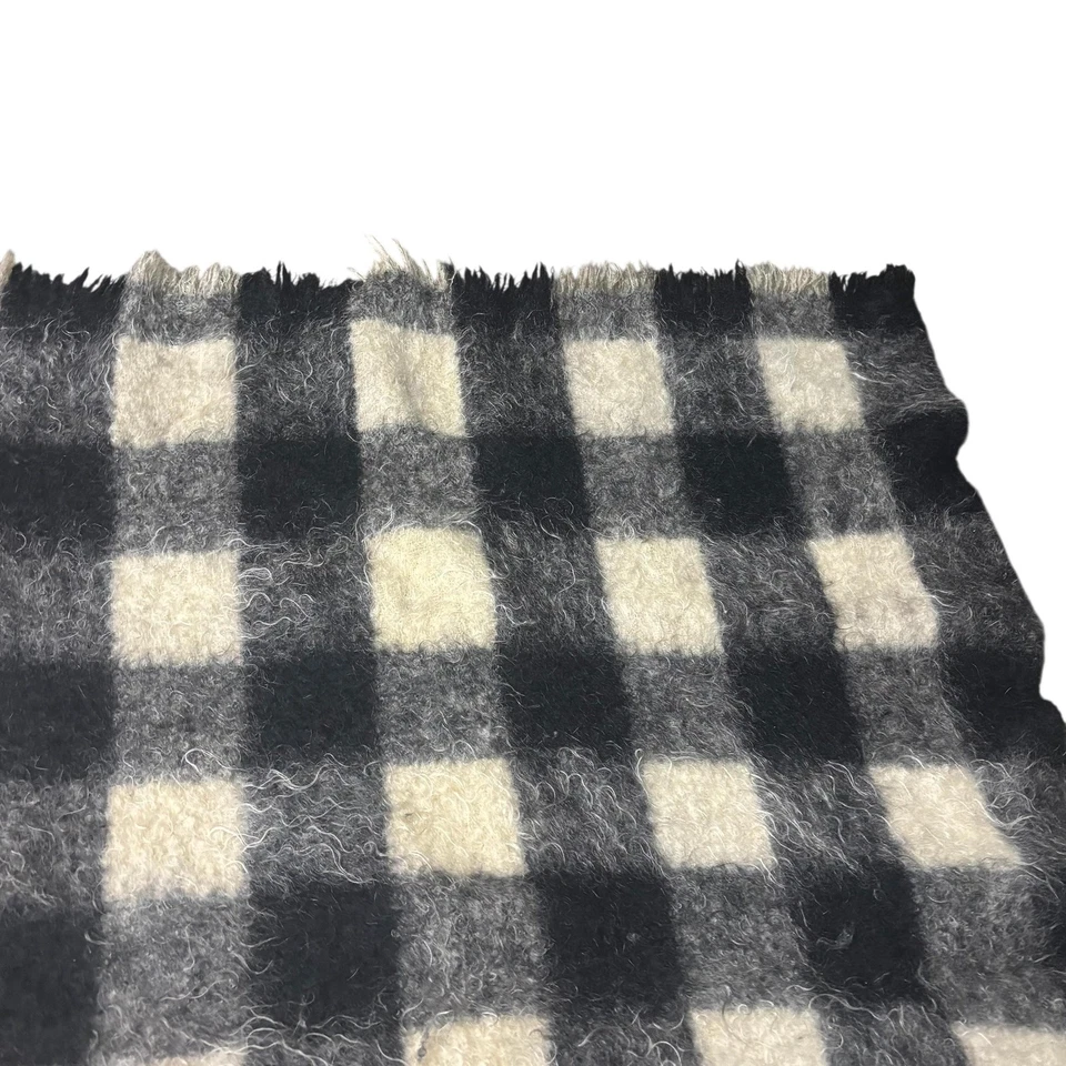 Liberty of London Plaid Throw Blanket Black Cream Buffalo Check Fringed Fuzzy - Image 3 of 4
