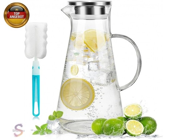 2200Ml Glaskaraffe Mit Deckel,Wasserkaraffe Aus Borosilikatglas,Wasserkrug |-image