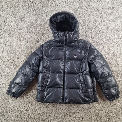 Adidas Jacke Damen 8 schwarz glänzend Originals Mantel Puffer Daunen durchgehender Reißverschluss