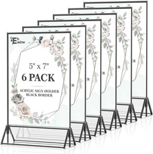 6 Pack Acrylic Sign Holder 5 X 7, Double Sided Black Picture Frame Stand up Tabl