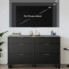 Modern Dresser with 6 Drawer Chest of Drawers for Bedroom Living Room Black