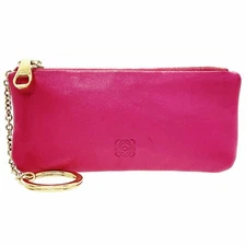 Authentic Loewe coin case with Anagram logo, leather, pink. Zippered coin purse