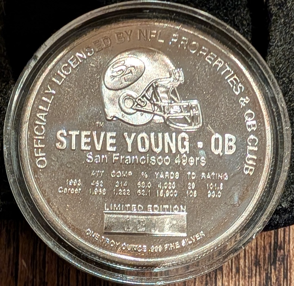 Highland Mint Steve Young 1 oz .999 silver coin with box #1219