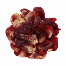 Satin Fabric Camellia Brooch, Rose Flower Floral Corsage, Red Gold Tone