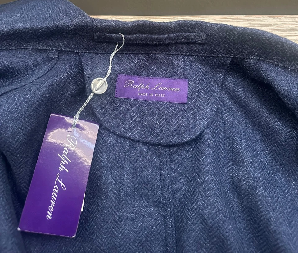 Ralph Lauren Purple Label Burnham Jacket 42R Blue Herringbone Linen & Silk $1995 - Image 4 of 4