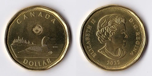 2022 CANADA LOONIE, ROYAL CANADIAN MINT $1 COIN, LAST QEII, CIRC., BUY CANADIAN