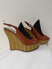 Gucci Coral Patent Leather Peep Toe Sling back Woven Wedge Size 7 1/2 — photo 5