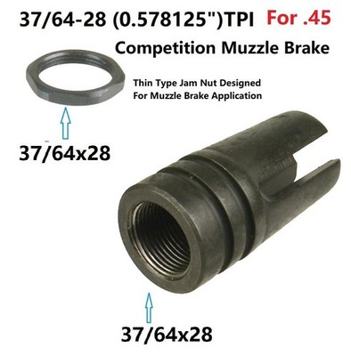 Steel Competition Muzzle Brake 37/64x28 TPI With Jam Nut For 45