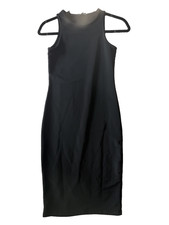 Fashion Nova Adaline Midi Dress Womens Small Black Ribbed Bodycon NWT