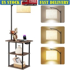 Sturdy Floor Lamp W/ Side Table USB Charging Port Adjustable Fabric Shade