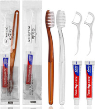 50 Pcs Disposable Toothbrushes with Toothpaste Floss Individually Wrapped, 2 Col