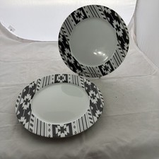 Studio Nova Flash Dinner Plates Set of 2 Porcelain, Black &White Japan