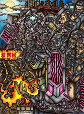 ORIGINAL ARTWORK - Outsider Surreal Abstract Art - Watercolor 9x12 -MACHINE GOD