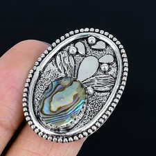 Awesome Abalone Shell Gemstone 925 Sterling Silver Jewelry Ring Size Adj
