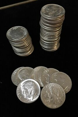 #ad #ad 2 Roll Lot 100 Coins 1958 1964 Unc BU MS Roosevelt Dime $10 Face 90% Silver $625.67