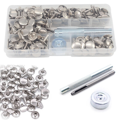 100 Sets 12mm x 10.5mm Leather Crafting DIY Projects Tubular Metal Studs for Clothing Repair /& Replacements Sewing Gold Trimming Shop Double Cap Rivets