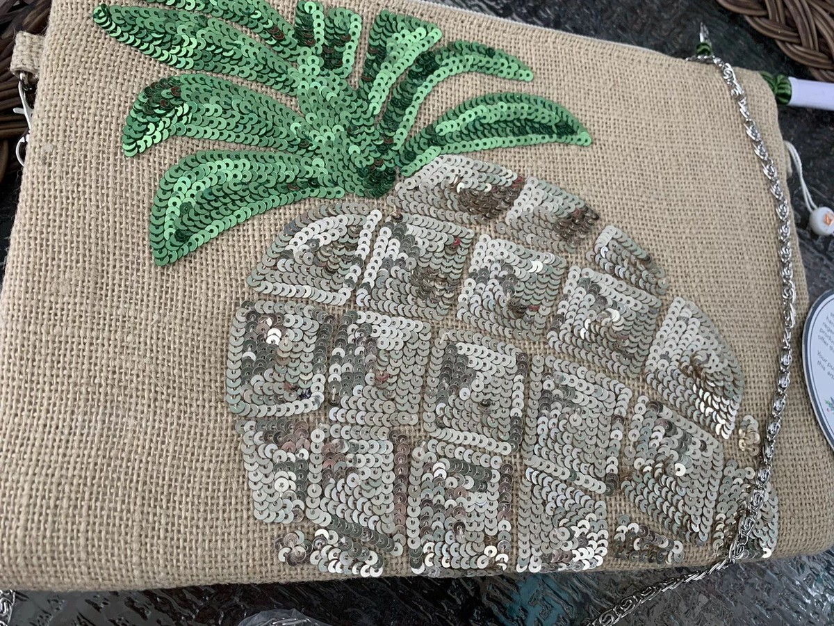 Sparkly america and beyond frosted pineapple jute Crossbody clutch