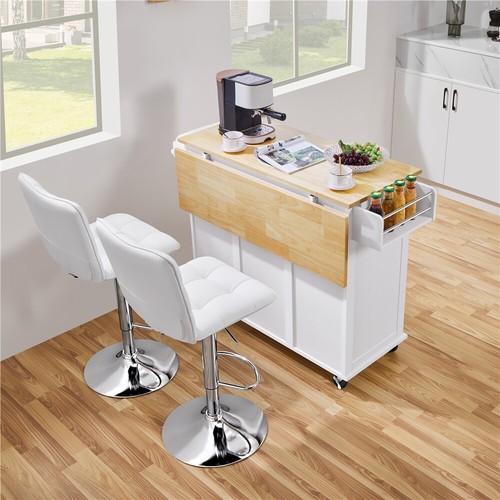 Rolling Kitchen Island with Drop Leaf, Storage Cabinet, Detachable Towel Bar - Picture 4 of 34