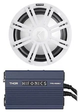 KICKER 45KMF102 10" Free Air Marine Subwoofer Sub+Hifonics Amp+White LED Grille