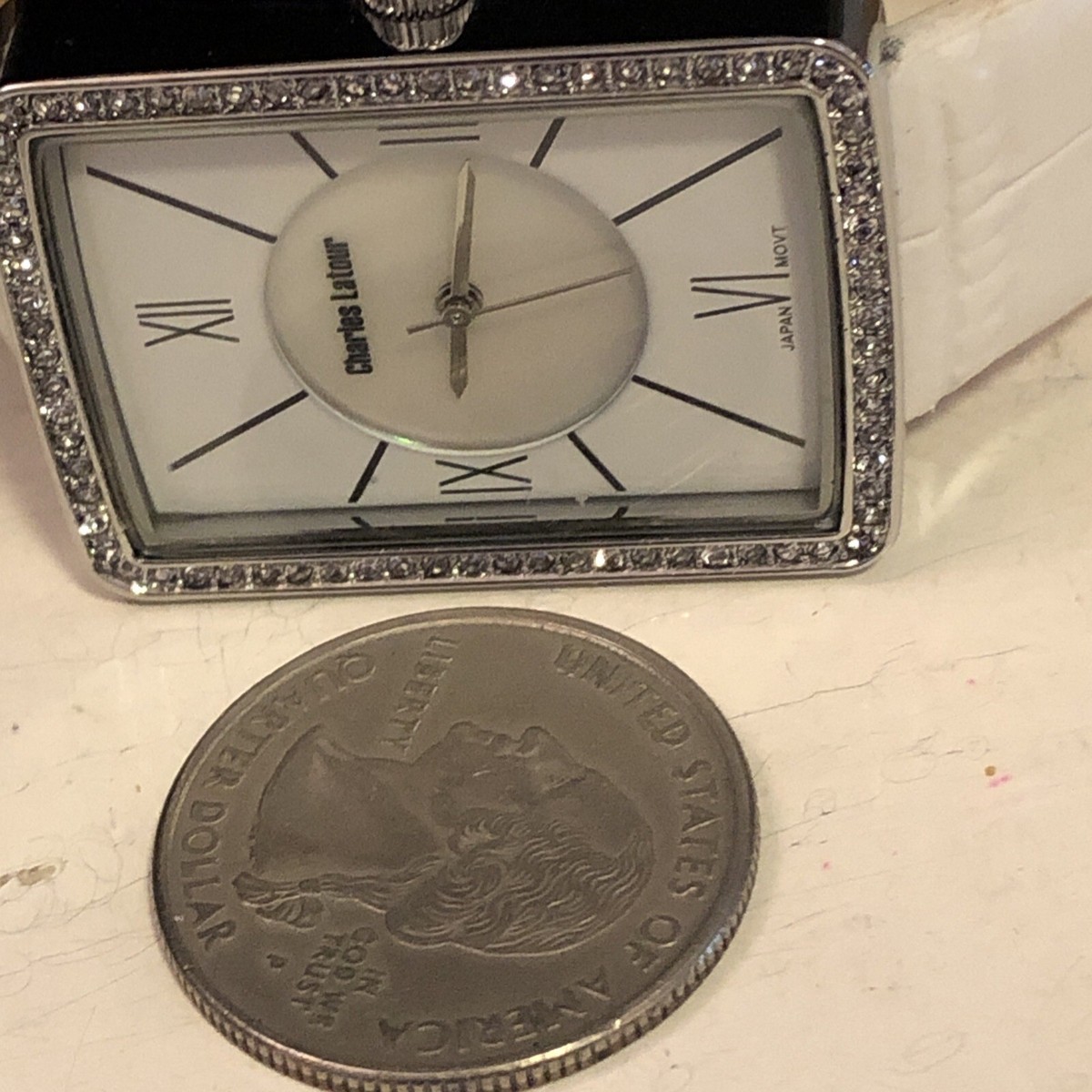 Charles Latour Watch With Name Tag New Battery Watch Charles Latour Womens Rhinestones WHITE 8 main image 4