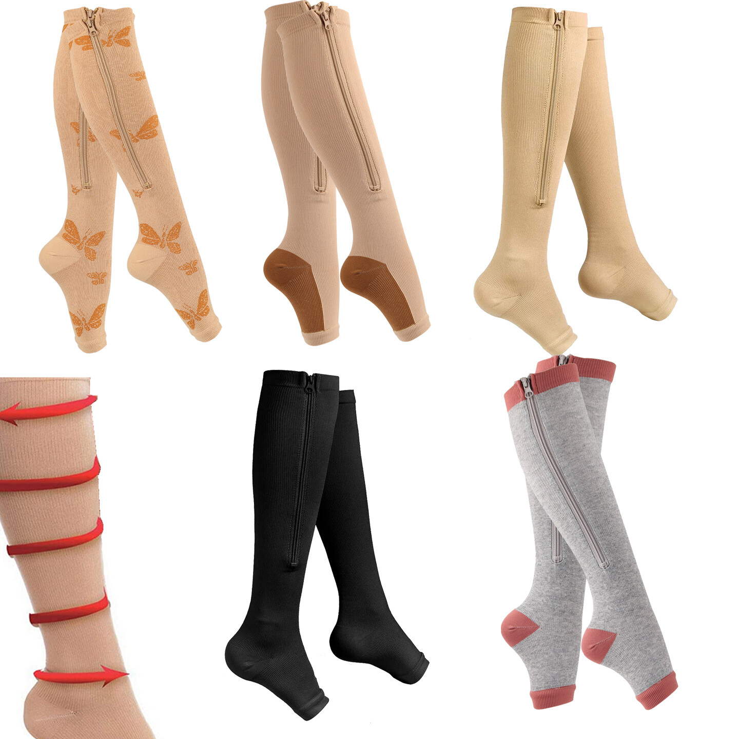 Compression Socks Zippered Sports Support Stockings Leg Calf Women's S/L/XL/XXL-image