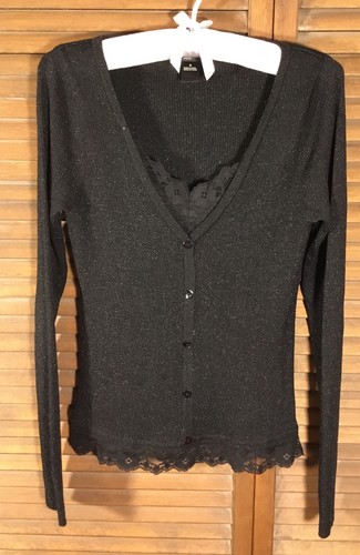 Lace Trimmed Shimmery Sweater Top 