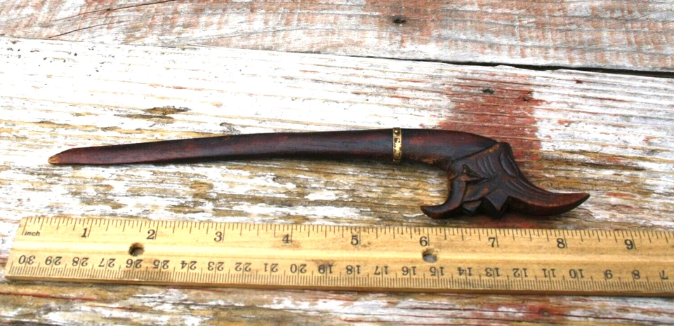 Antique Hand Carved Wooden Dragon Opium Snuff Tobacco Stir Stick Thailand Foto 4 de 4