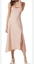 ASTR THE LABEL Cowl Slip Midi Satin Dress Pink Blush Front Slit Women Medium