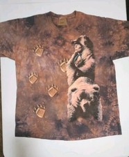 Vintage 1997 The Mountain Tie Dye T Shirt Indian Grizzly Bear Tracks Made In USA