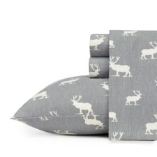 Gray Grey White Elk Moose 4 pc Cotton Flannel Sheet Set Twin Full Queen King Bed