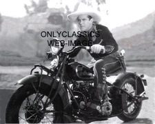 COWBOY RIDES VINTAGE INDIAN V-TWIN MOTORCYCLE 8X10 PHOTO WESTERN GUN AMERICANA