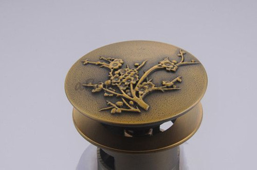 Antique Brass Bathroom Basin Drain Pop Up Waste Vanity Sink Overflow Art Flower - Picture 3 of 6